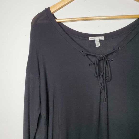 PINK Super Soft Tie Front Long Sleeve Tee Black S - Picture 2 of 8